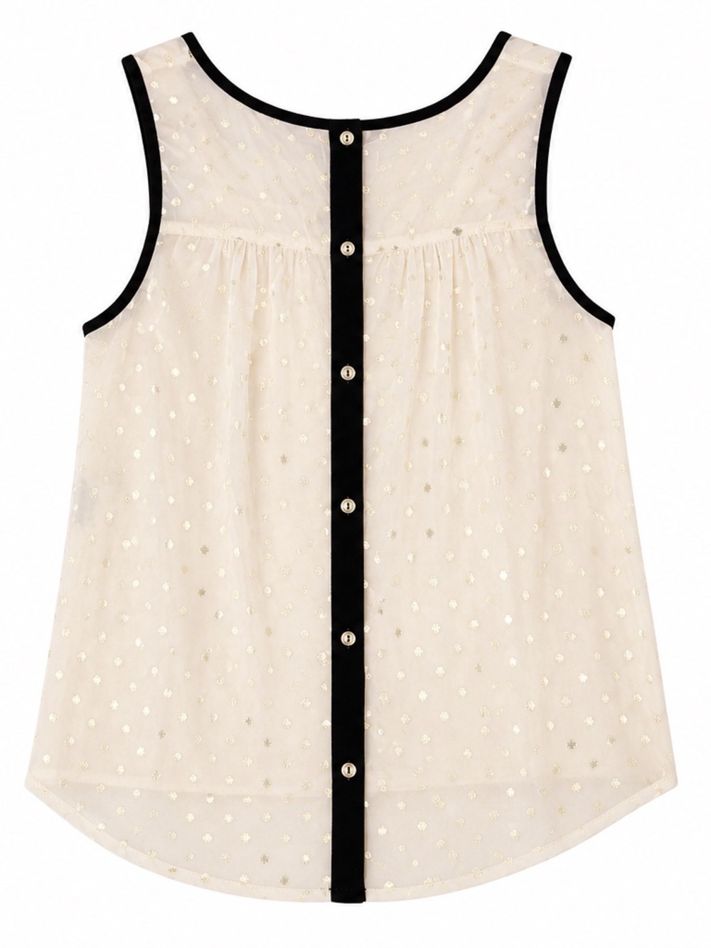 Monteau Ivory Swiss Dot Sleeveless Blouse Size Medium Sheer Black Trim - Picture 2 of 2